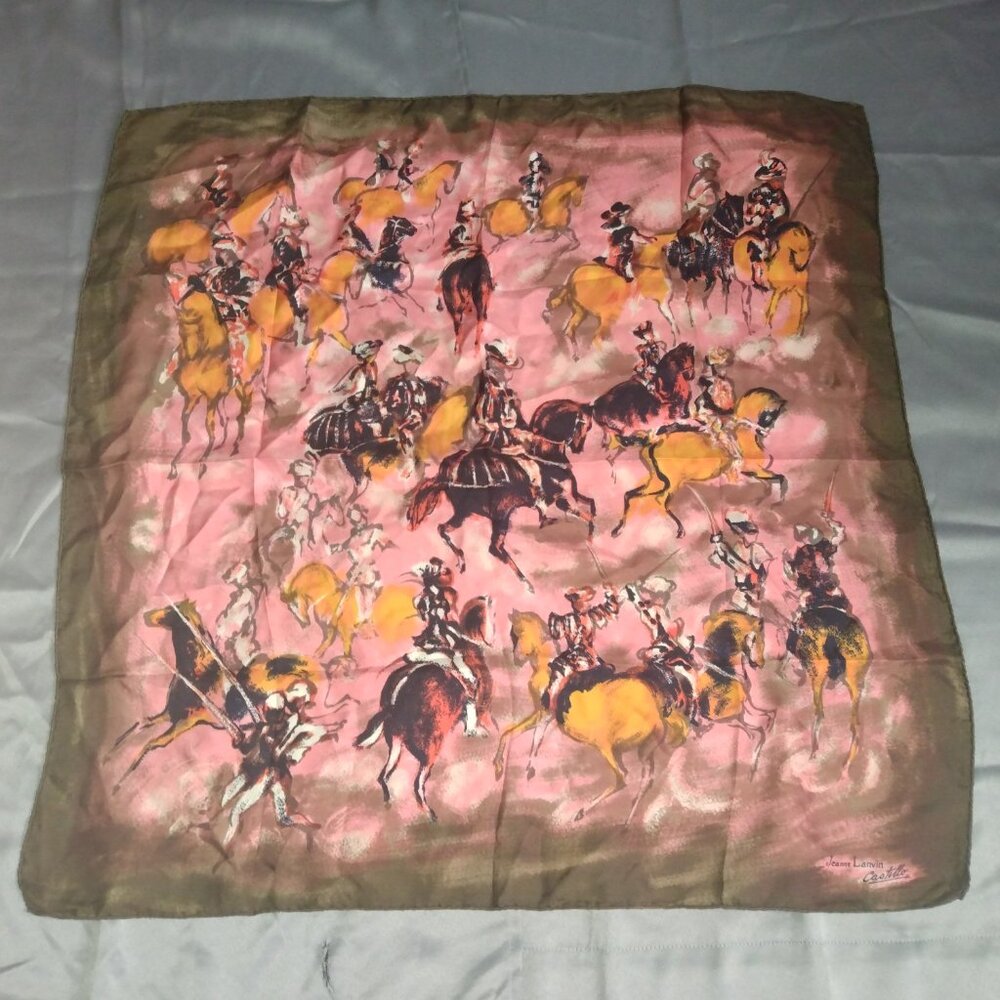 ❤️JEANNE LANVIN CASTILLO Cowboy Theme Forward Handrolled Hem 100% Silk Scarf